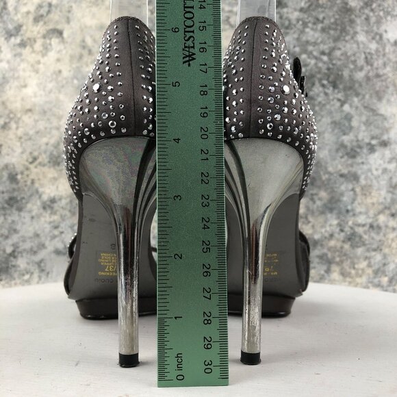 BCBGMaxAzria Women's Size 7B Peeking Grey Silver Fabric Embellished Heels - Picture 7 of 15